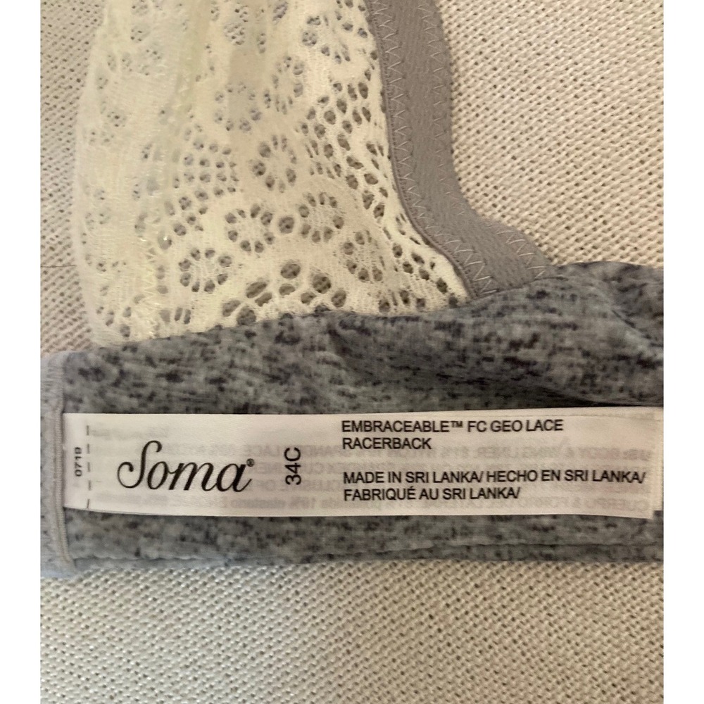 Soma Gray Racerback Bra 34C Front Closure Underwire Embraceable Soft Girl - Picture 4 of 5
